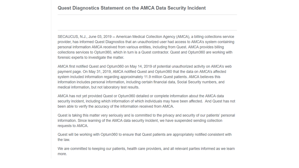 Quest Diagnostics Says 11 9m Patients May Have Had Personal Info