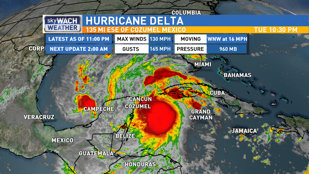Category 4 Hurricane Delta heading toward Cancún and then toward U.S