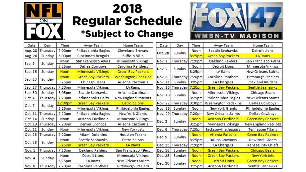 FOX 47 NFL Televised Schedule WMSN