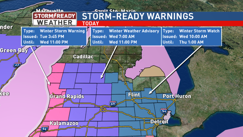 Winter Storm Watch, Winter Weather Advisory issued for MidMichigan WBSF