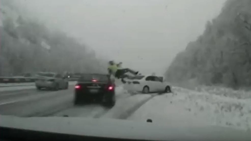 Video Utah trooper hit from behind by runaway car in Sardine Canyon KUTV